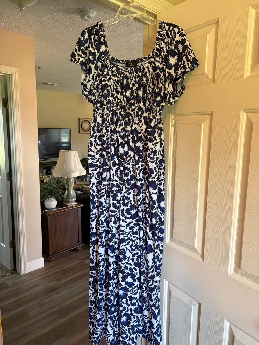 Lane Bryant Navy and White Floral Smocked Jumpsuit - Picture 1 of 3